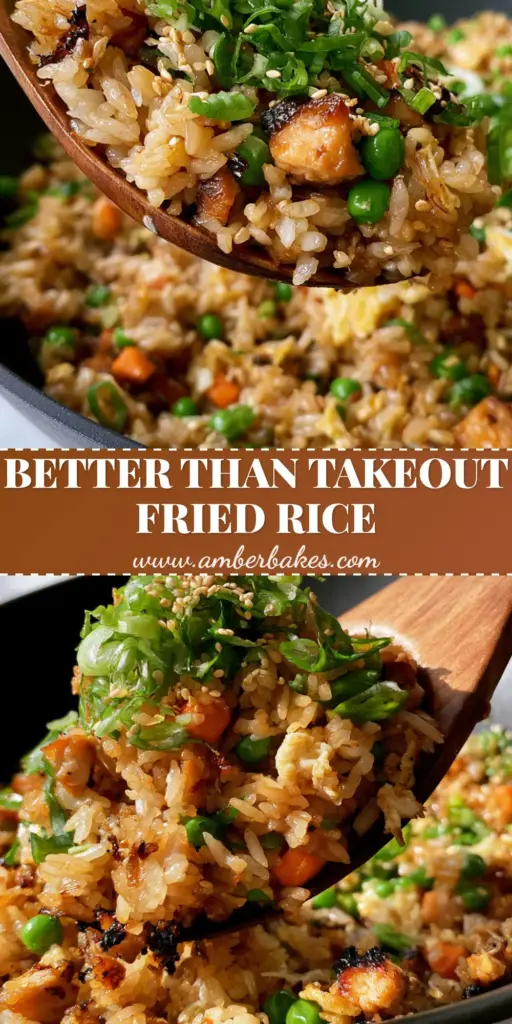 A wooden spoon lifting a large portion of shimmering chicken fried rice from a matte black wok on a white marble counter. (fried rice recipe)