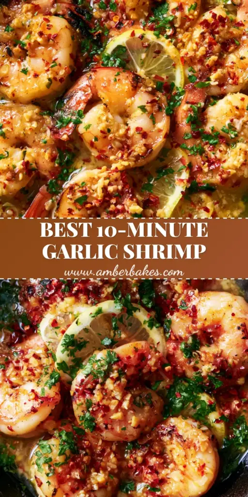 A top-down view of a black cast iron skillet filled with easy seafood recipes featuring golden seared shrimp in garlic butter.
