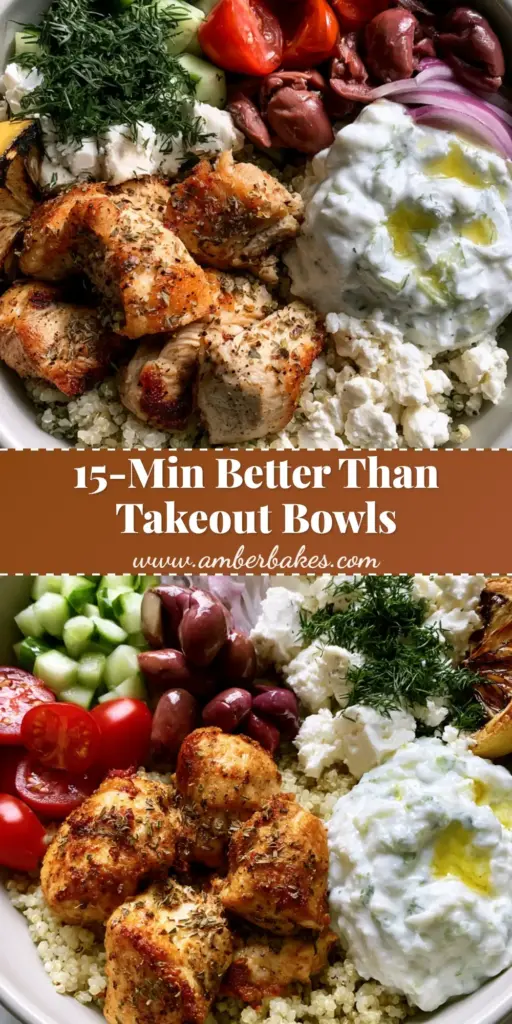 A gourmet Greek chicken meal prep bowl with seared chicken, quinoa, and fresh vegetables. (Greek Recipes)