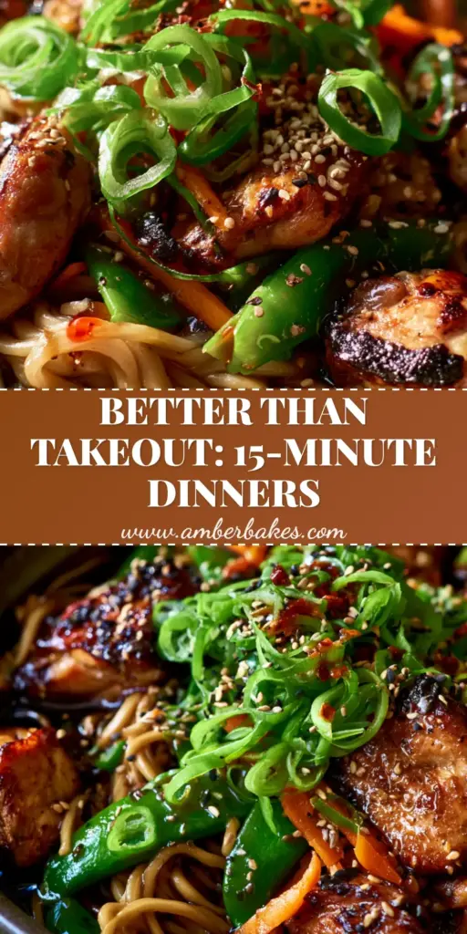 A steaming bowl of glossy dark soy-ginger noodles with seared chicken and vibrant snap peas, an essential for Asian dinner ideas.