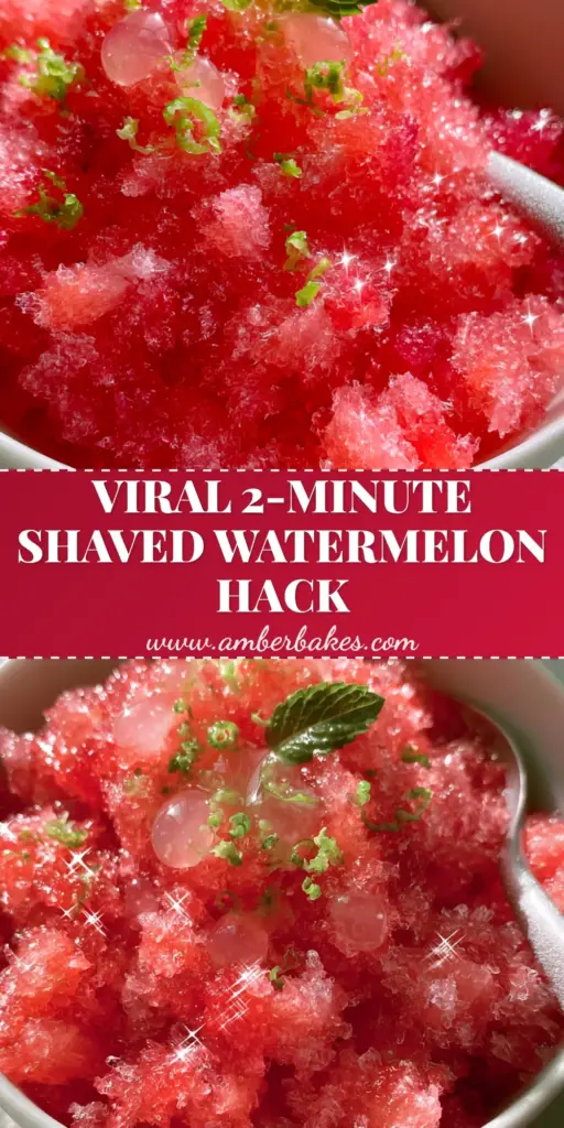 Top-down view of a white bowl filled with shaved watermelon snow, garnished with lime and mint. (watermelon recipes)
