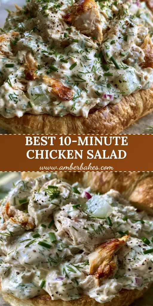 A handheld smartphone photo of a buttery toasted croissant overflowing with creamy rotisserie chicken salad and fresh herbs. (chicken salad recipe)