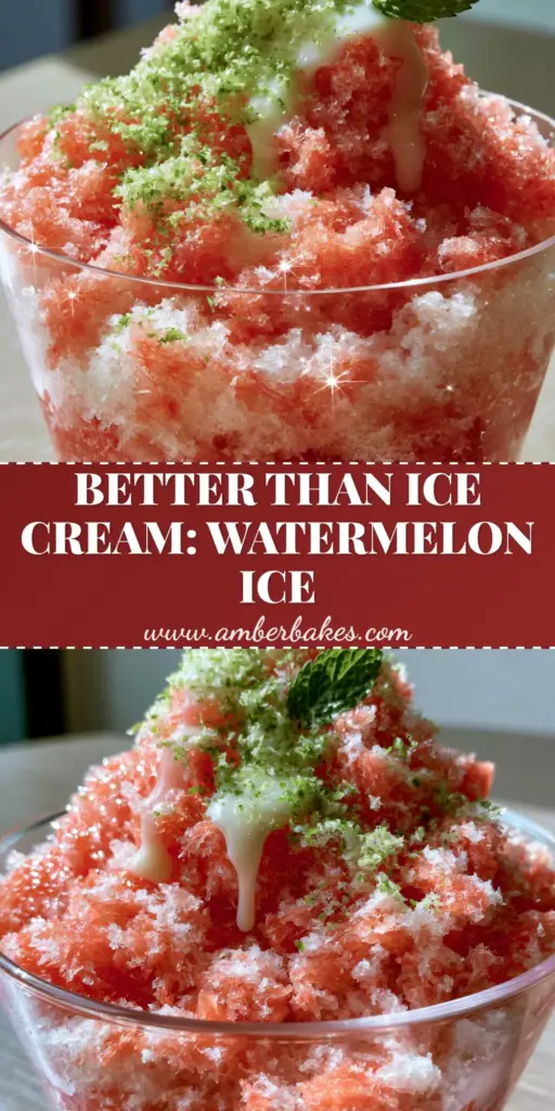 A tall glass bowl filled with fluffy pink Watermelon Shaved Ice, topped with condensed milk drizzle and lime zest.