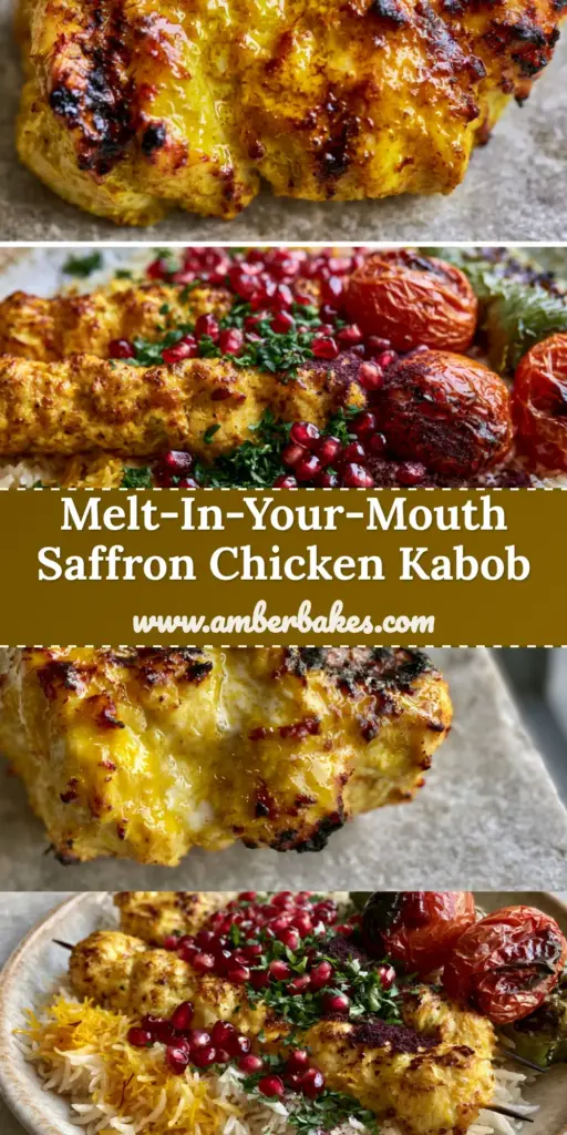 A vertical plate of Persian Chicken Kabob over basmati rice with blistered tomatoes, pomegranate seeds, and sumac. (Persian Chicken Kabob)