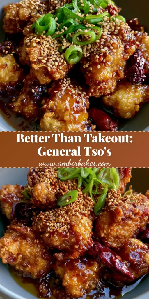 A close-up of extra-crispy General Tso's Chicken with a glossy mahogany glaze, sesame seeds, and green scallions. (General Tso's Chicken)