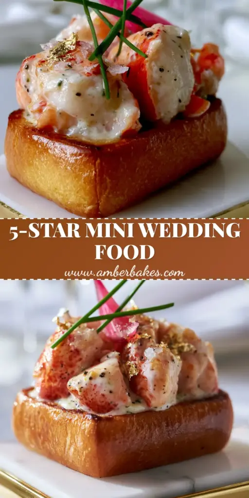 A close-up shot of a luxury mini lobster roll with gold leaf on a marble coaster for a Mini wedding menu.