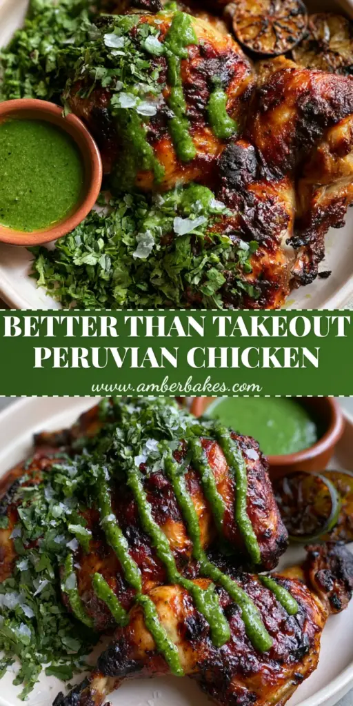 Peruvian Grilled Chicken with Emerald Aji Verde Sauce 3 A top-down angled shot of spatchcocked Peruvian grilled chicken with mahogany skin, charred grill marks, and emerald green Aji Verde sauce.