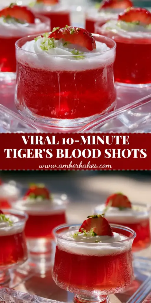 A crystal-clear tray holding premium tiger's blood jello shots in glass votives with coconut foam and lime zest.