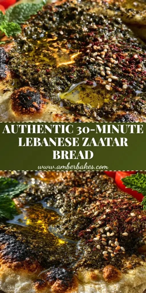 A handheld folded Lebanese zaatar flatbread with shimmering olive oil, charred bubbles, and fresh vegetable garnishes. (Manakeesh recipe)