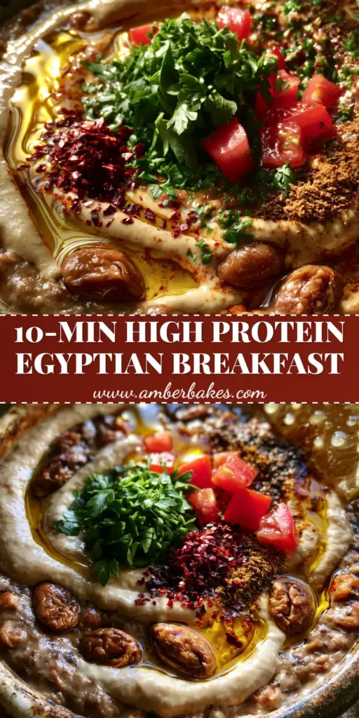 A shallow ceramic bowl of authentic Egyptian Ful medames topped with tahini, olive oil, and fresh parsley.