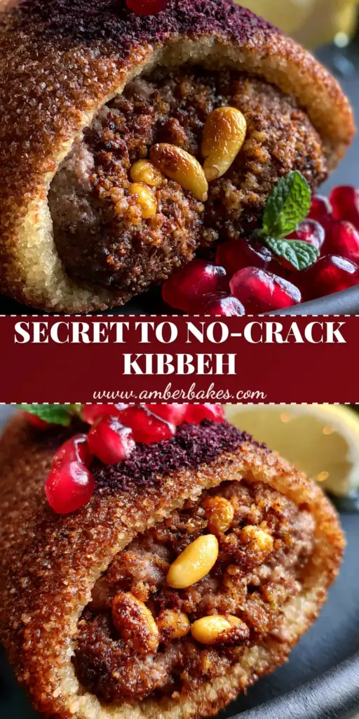 Stuffed Bulgur Balls: The Ultimate Crispy Lebanese Kibbeh Recipe 4 A stack of golden-brown, torpedo-shaped Stuffed Bulgur Balls garnished with fresh mint and pomegranate seeds on a dark plate.