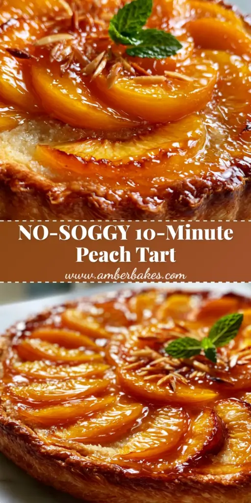 A rustic French Peach Tart on a light marble surface, featuring golden shortcrust and concentric circles of glazed peaches with charred edges. (French Peach Tart)