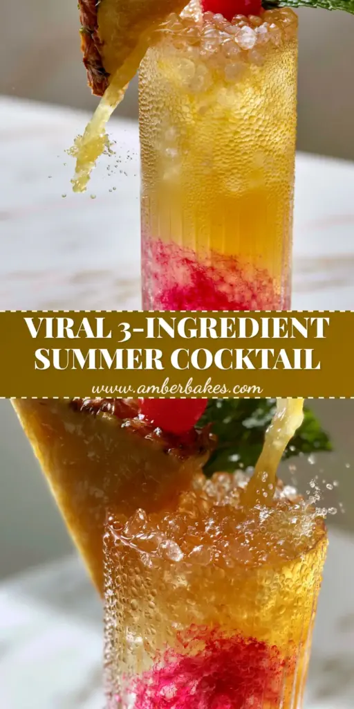 A tall ribbed glass filled with pebble ice, golden pineapple juice, Malibu Coconut Rum, and a neon-pink grenadine swirl at the bottom. (Malibu Rum drinks)
