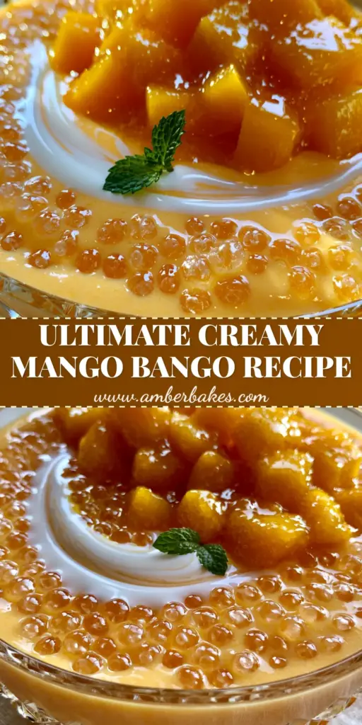 Mango Bango: The Ultimate Creamy Philippine Mango Sago Dessert 4 A tall crystal glass filled with creamy mango bango, featuring translucent sago pearls and bright yellow mango chunks. (mango bango)