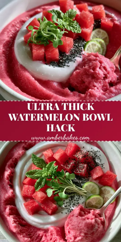 A close-up vertical shot of a Watermelon Smoothie Bowl with a coconut cream swirl, fresh fruit, and mint, perfect for Pinterest.