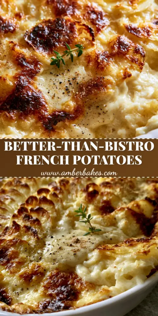 A bubbling white porcelain dish of Gratin Dauphinois featuring hundreds of thin potato slices and a golden charred Gruyere crust. (French side dishes)
