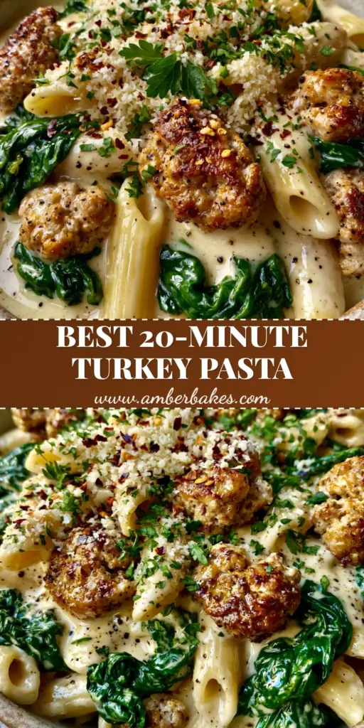 A rustic ceramic bowl of creamy Ground turkey pasta with glossy garlic sauce, wilted spinach, and microplaned parmesan.