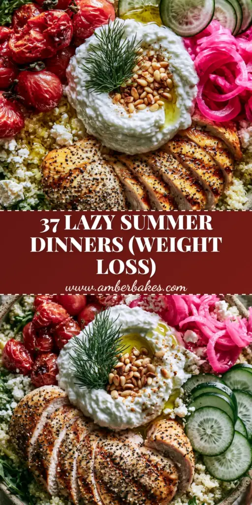 A vibrant Mediterranean chicken quinoa bowl with grill marks and fresh vegetables, one of the best healthy summer dinner recipes.