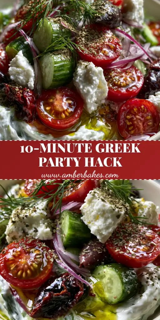 A tall, vertical shot of a loaded meze bowl featuring Greek appetizer recipes with thick yogurt, tomatoes, and feta.