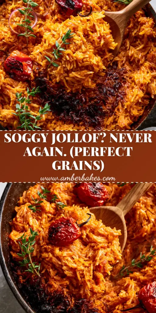 Cameroonian Jollof Rice: The Ultimate Smoky One-Pot Masterpiece 4 A close-up shot of Cameroonian Jollof Rice in a black pot with charred scotch bonnets and fresh thyme garnish.