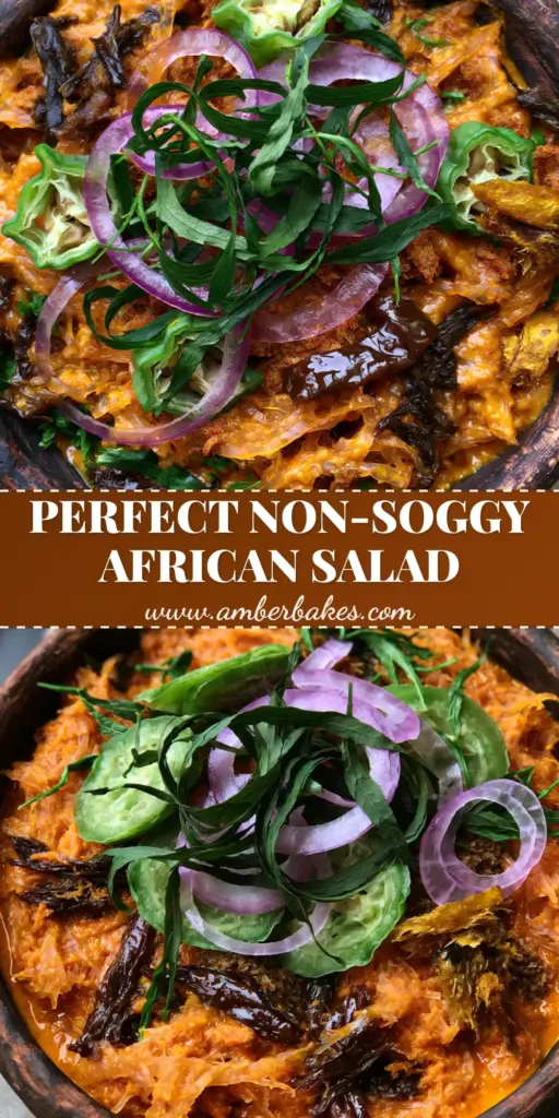 A close-up shot of Enugu Abacha in a clay bowl featuring orange-coated cassava, prawns, and green garden eggs.