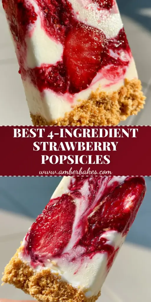 Strawberry Cheesecake Popsicles with a Buttery Graham Cracker Crumble 3 A hand holding a gourmet strawberry cheesecake popsicle with crimson swirls and a thick graham cracker base in the sunlight.