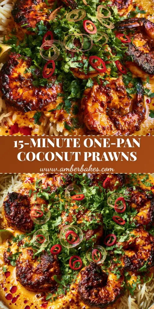 A top-down view of Mozambique recipes: Peri-Peri Coconut Prawns over rice in a rustic bowl with cilantro and lime wedges.