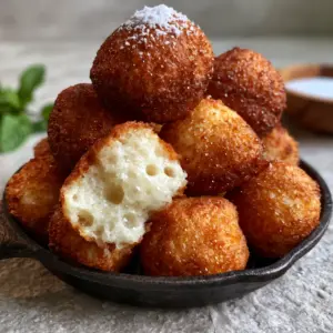 Smartphone-style photo of Vitumbua rice cakes with a deep golden-brown crust and powdered sugar dusting.