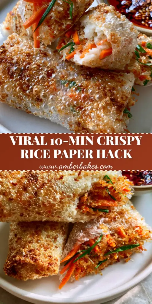 Air Fryer Rice Paper Noodle Rolls: The Ultimate Crispy Blistered Snack 4 Three golden-brown Air Fryer Rice Paper Noodle Rolls with shatter-crisp blisters on a white plate with chili oil.