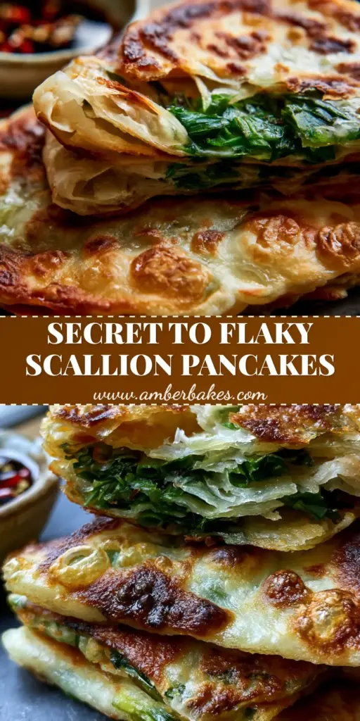 A stack of golden-brown Scallion pancakes on a dark slate plate, showing hundreds of paper-thin internal layers and a crispy exterior.