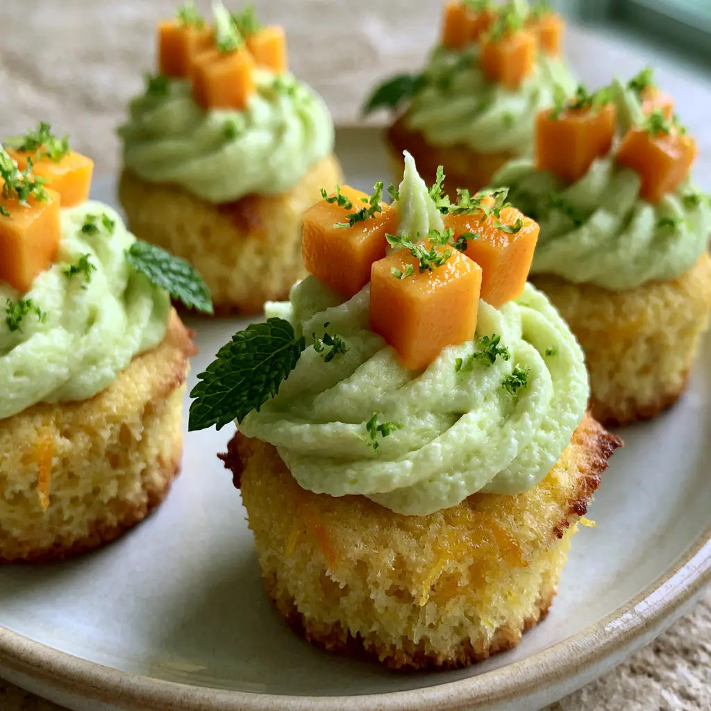 Mango Lime Mini Cupcake Bites with a Hidden Curd Center 2 High-angle close-up of mango lime mini cupcake bites showing the golden lime-zested sponge and velvety mango buttercream.